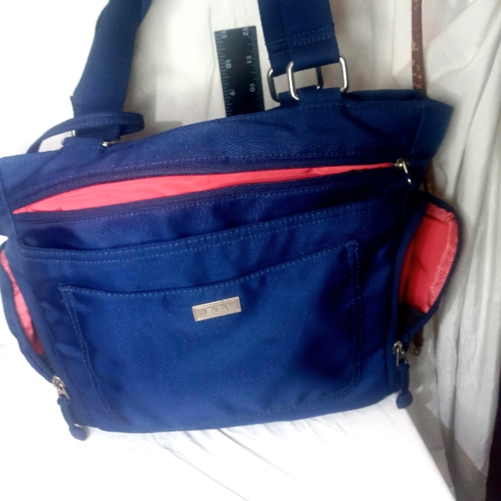 Eta 6 pocket navy blue coral lining purse with mirror card slots pen placer